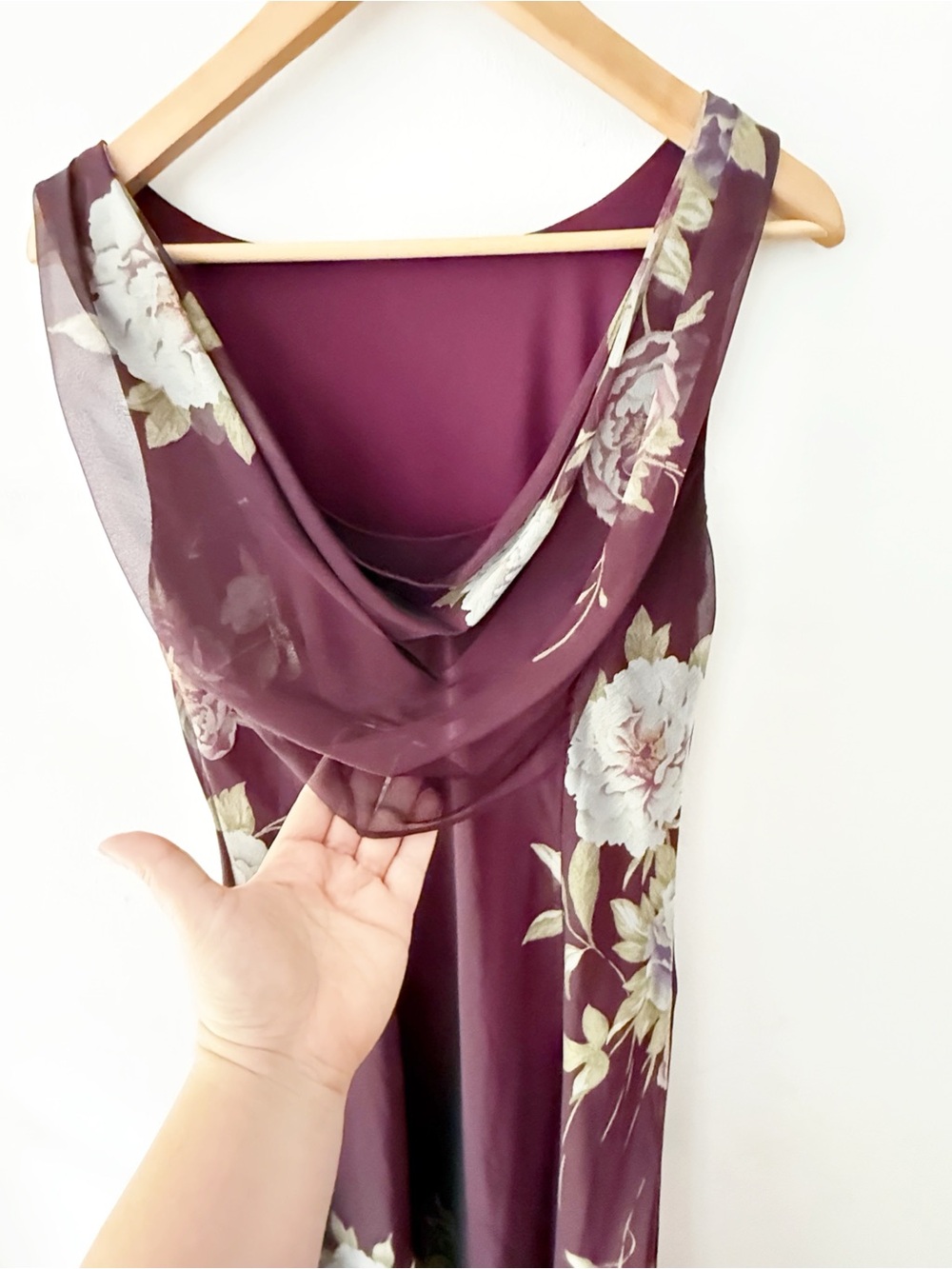 Vintage Women Y2K Floral Cowl Asymmetrical Sheer Maxi Dress Size 12 Dark Romance - Picture 4 of 7